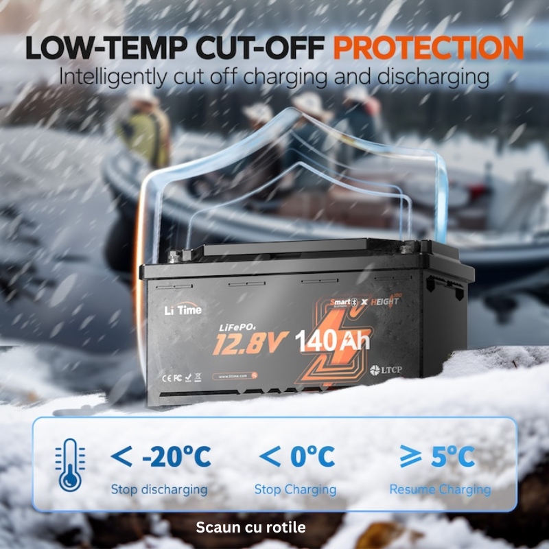 Baterie solara LITHIUM LiTime 12V 140Ah LiFePO4 cu BMS si Bluetooth, 1920Wh, IP65, 358x177x189mm