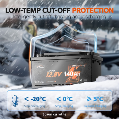 Baterie solara LITHIUM LiTime 12V 140Ah LiFePO4 cu BMS si Bluetooth, 1920Wh, IP65, 358x177x189mm