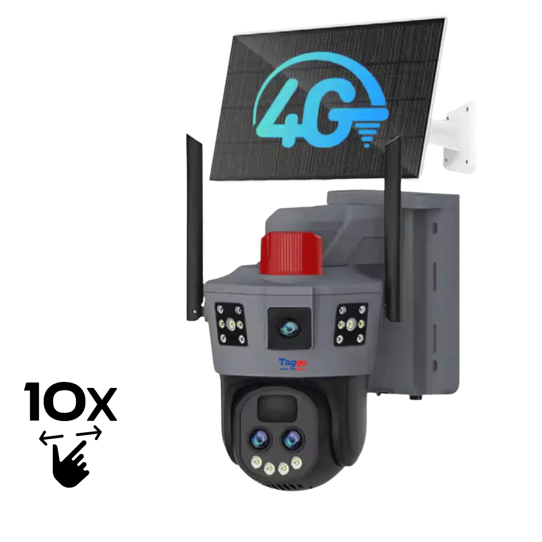 Camera de Supraveghere Solara 4G 12MP cu Trei Lentile, Zoom 10X, Rezistenta La Apa IP 66