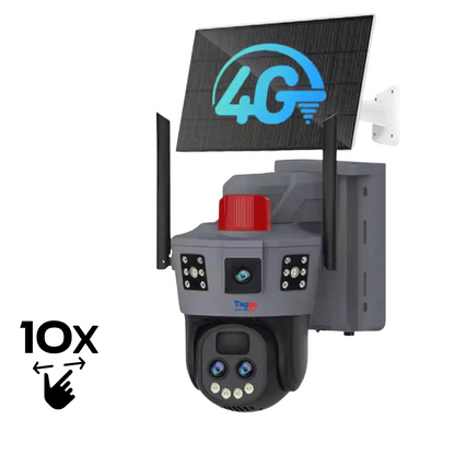 Camera de Supraveghere Solara 4G 12MP cu Trei Lentile, Zoom 10X, Rezistenta La Apa IP 66