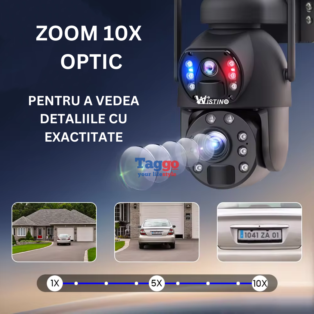 Camera Supraveghere 4G 3K Ultra HD 10X ZOOM, Dual Camera, Incarcare Solara, Rotire Din Aplicatie, Rezistenta La Apa IP 66