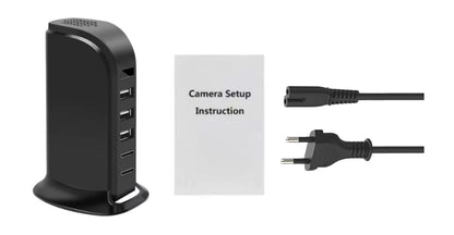 Camera spion in statie de incarcare, Wi-Fi, Full HD, senzor de miscare, 20W, 2x USB-C, 3x USB-A
