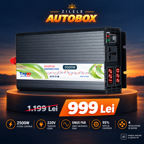 Invertor 5000W 24V – 220 V auto si panouri solare SINUS PUR, unda pura rulota, casa, cabana