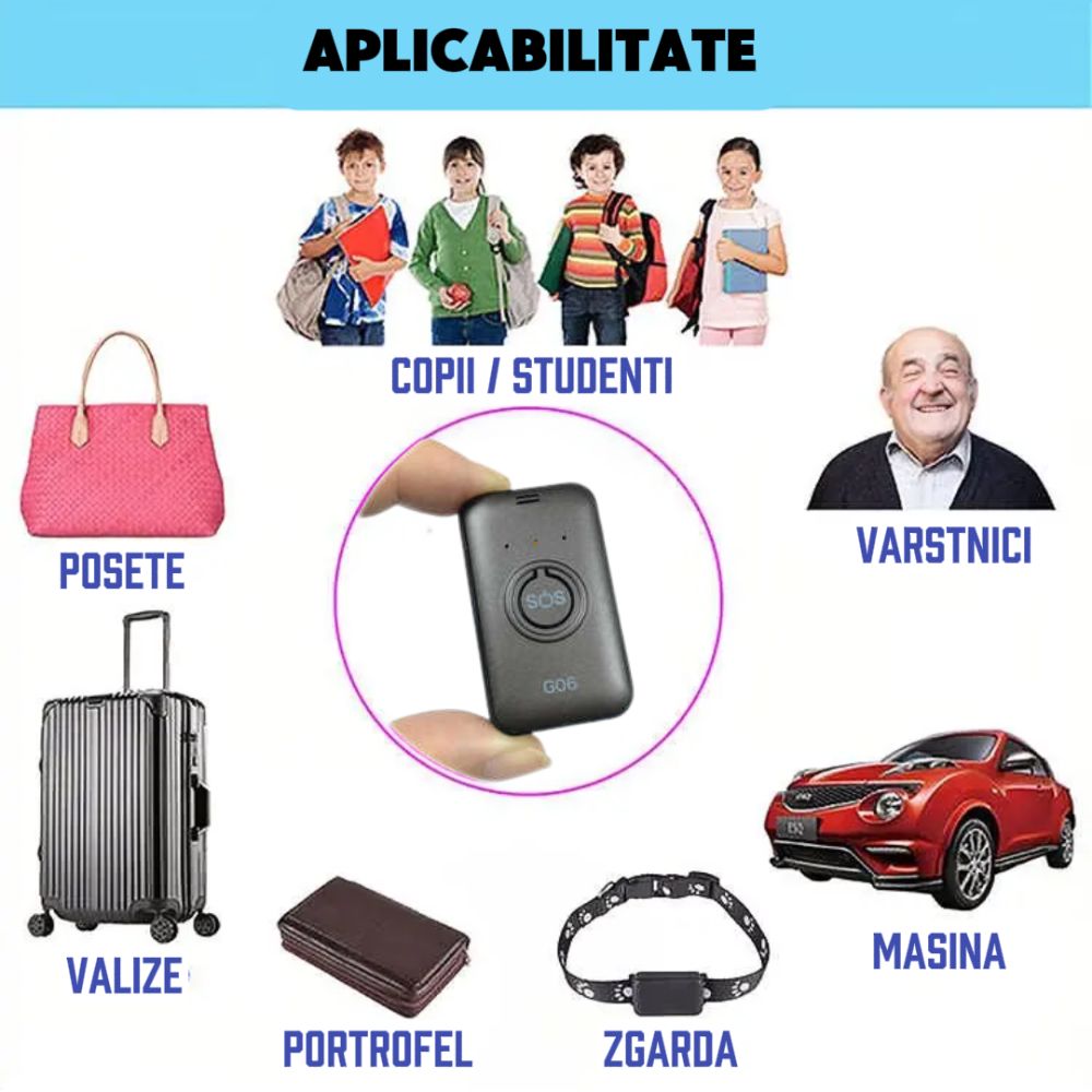 Mini tracker GSM GPS, cu localizare GPS, LBS, buton SOS, comunicare bidirectionala