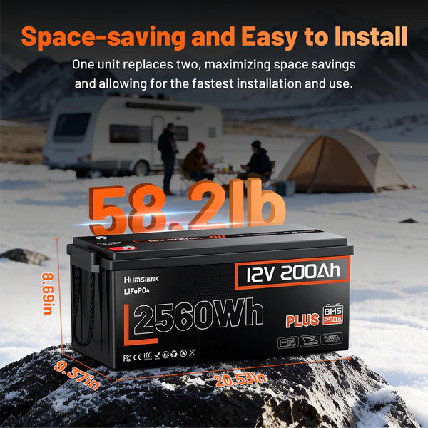 Acumulator Humsienk 12V 200Ah Plus LiFePO4 BMS 250A, 2560Wh, 3200W