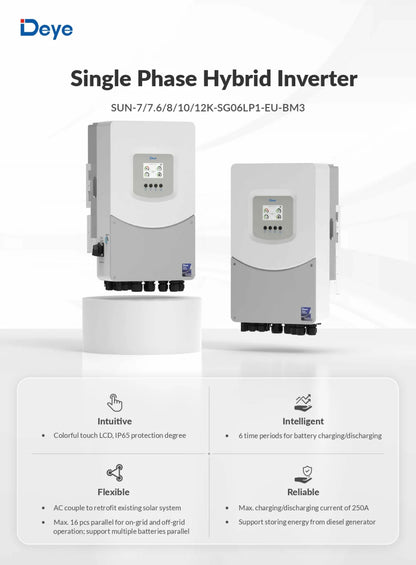 Invertor hibrid monofazat Deye SUN-8K-SG06LP1-EU-BM3 8kW, 3 MPPT, baterii 48V, backup