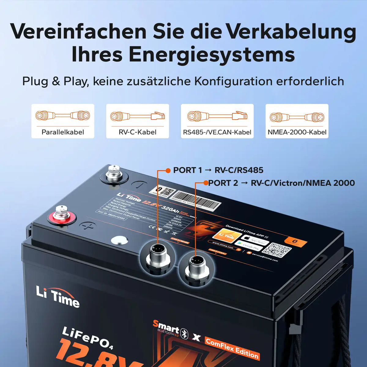 Baterie LiFePO LiTime 12V,320Ah,BMS 200A,cu incalzire si conexiune Smart ComFlex