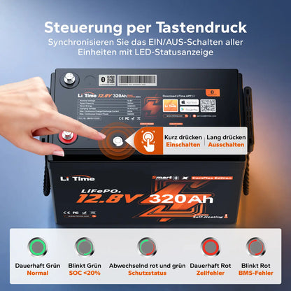 Baterie LiFePO LiTime 12V,320Ah,BMS 200A,cu incalzire si conexiune Smart ComFlex