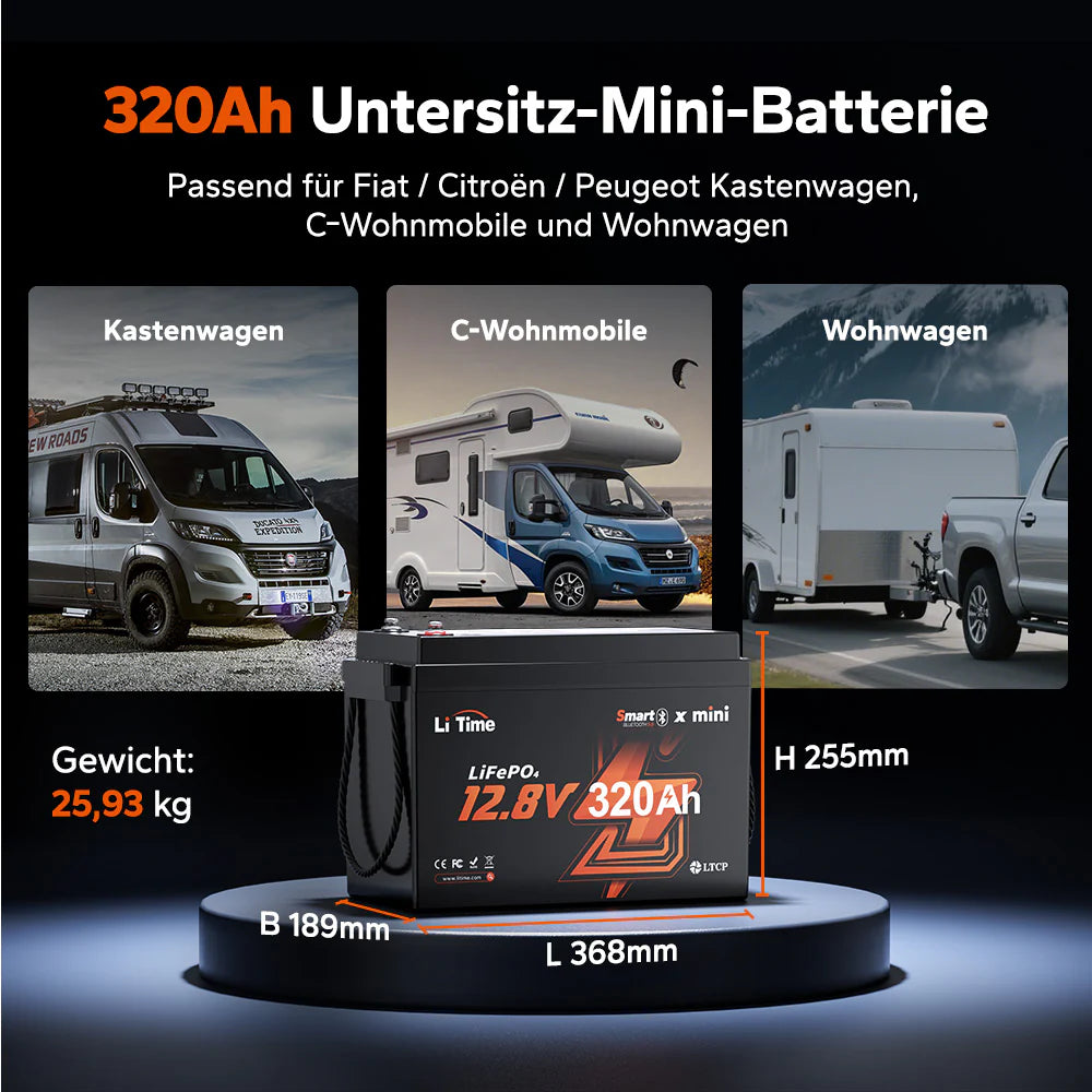 Acumulator LiFePO4 LiTime W190 12V 320Ah – Baterie Compacta pentru Rulota si Sisteme Solare