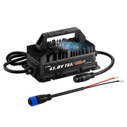 Incarcator inteligent LiTime 43.8V 15A pentru baterii LiFePO4 36V, IP66 si functie de activare BMS