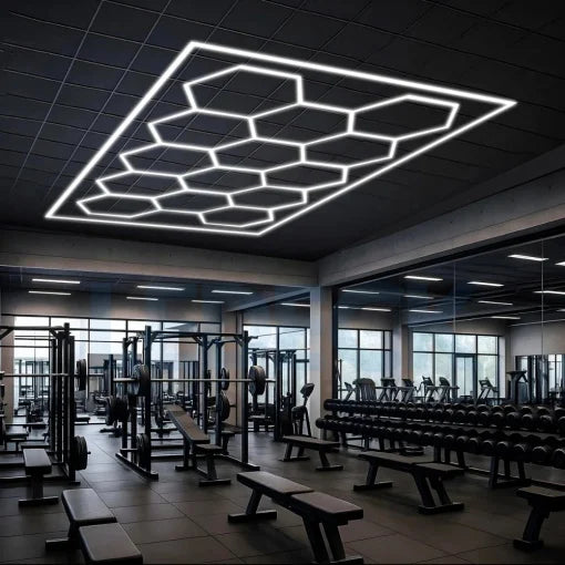 Lumina LED Hexagonala – 14 Module 484x243CM – Sala Fitness, Gym, Studio Antrenamente Profesionale