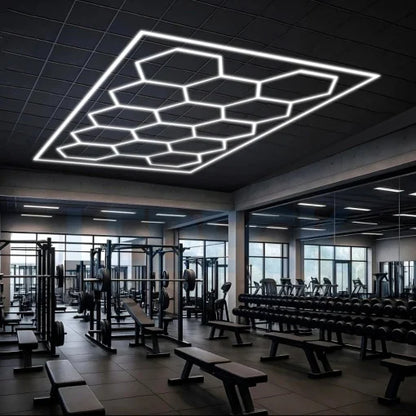 Lumina LED Hexagonala – 14 Module 484x243CM – Sala Fitness, Gym, Studio Antrenamente Profesionale