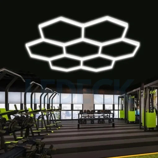 Lumina LED Hexagonala – 14 Module 484x243CM – Sala Fitness, Gym, Studio Antrenamente Profesionale
