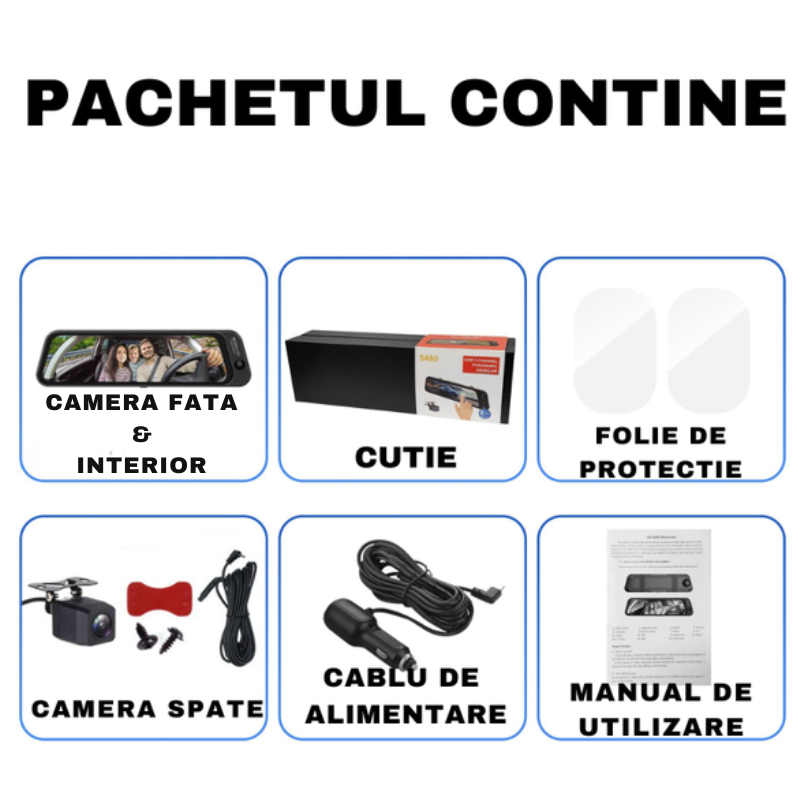 Oglinda Retrovizoare DVR S16 4K, cu 3 Camere (Fata + Interior + Spate ), Ecran 9.66”, WiFi