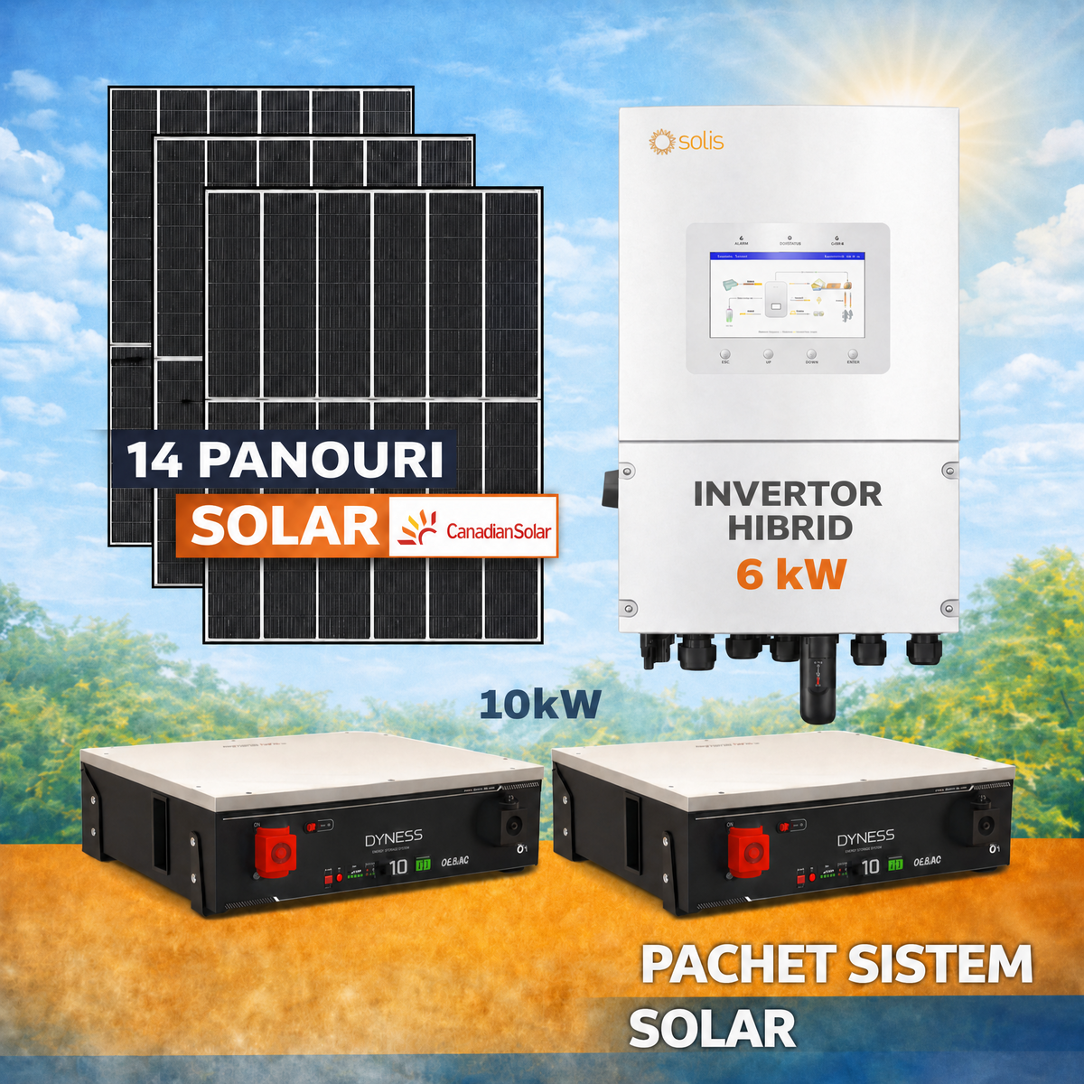 Sistem Fotovoltaic 6.51 kW cu 14 Panouri Solare + Invertor Solis 6 kW Monofazat + Stocare LiFePO4 10.24 kWh