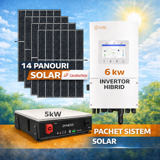 Sistem Fotovoltaic 6.51 kW cu 14 Panouri Canadian Solar 465W + Invertor Solis 6 kW Monofazat + Baterie LiFePO4 5.12 kWh