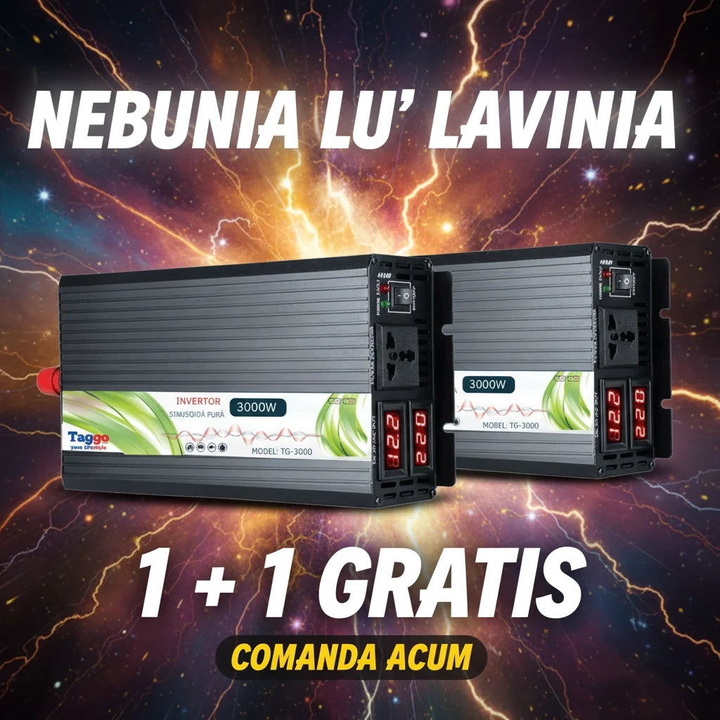 Invertor 3000W 12V – 220 V auto si panouri solare SINUS PUR, unda pura rulota, casa, cabana