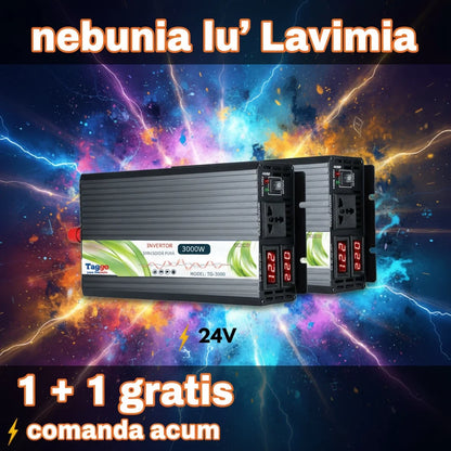 Invertor 3000W 24V – 220 V auto si panouri solare SINUS PUR, unda pura rulota, casa, cabana