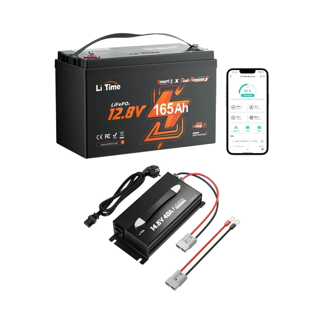 Kit Baterie LiFePo LiTime 12V 165Ah+Incarcator 40A cu Activare BMS