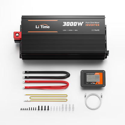 Invertor LiTime 3000W (6000W varf) Sinus Pur, 12V la 230V – Auto, Solar, Camping, protectie completa, telecomanda, 2 prize AC, 18A