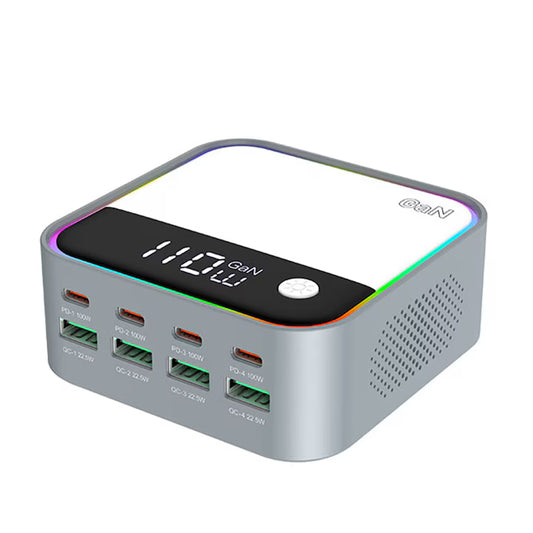 Statie de Incarcare Rapida 120W 8 in 1 cu 4 x PD3.0 USB-C, 4 x QC3.0 USB-A si RGB