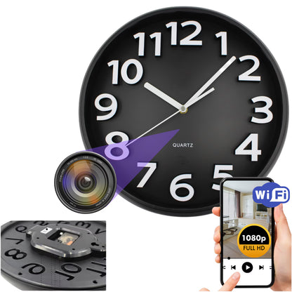 Ceas de perete spion cu camera ascunsa Wi-Fi 1080p Full HD, MicroSD, detectie miscare