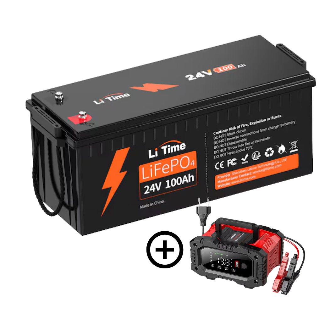 Baterie solara LITHIUM LiTime 24V 100Ah LiFePO4 cu BMS + Incarcator LifePO4 12V20A 24V10A