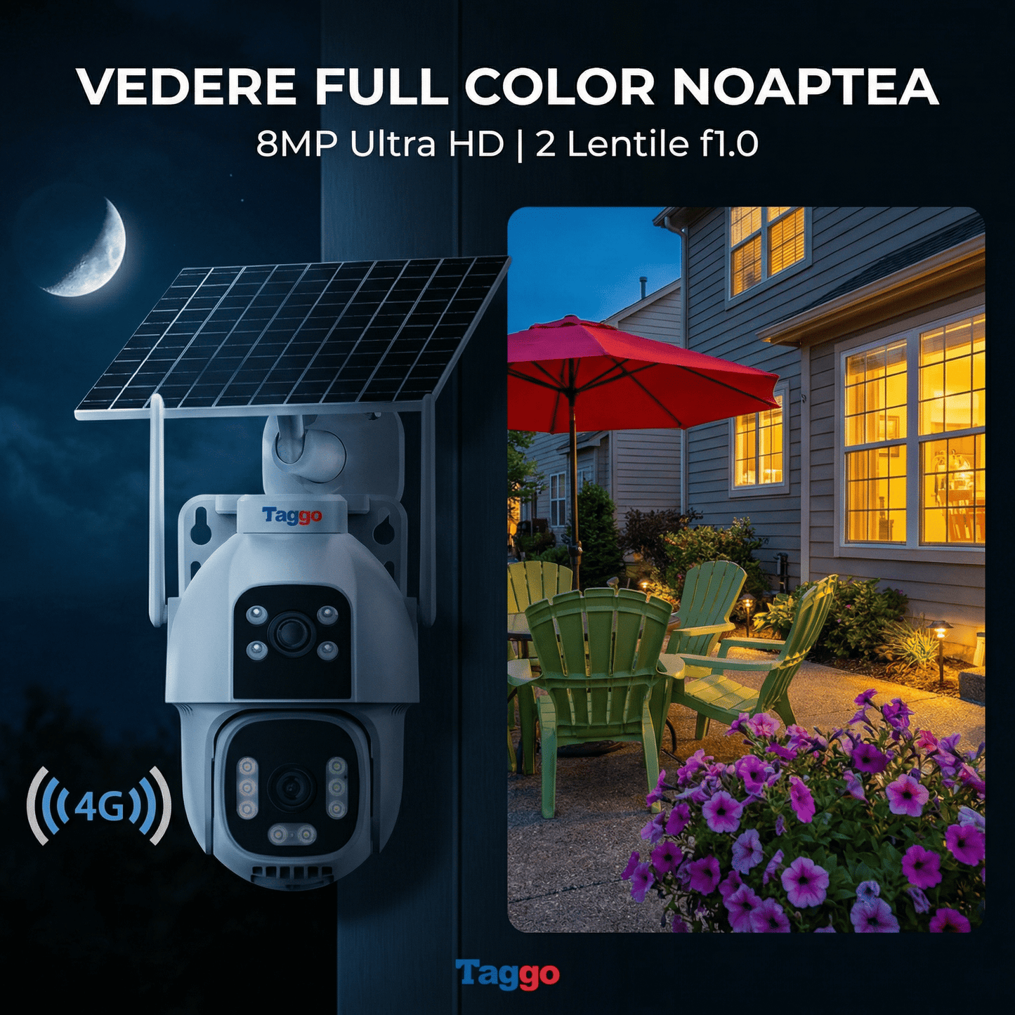 Camera supraveghere Fast Bundle cu panou solar dublu 20W, rezoluție 8MP, vizualizare noapte și conectivitate 4G/eSIM.