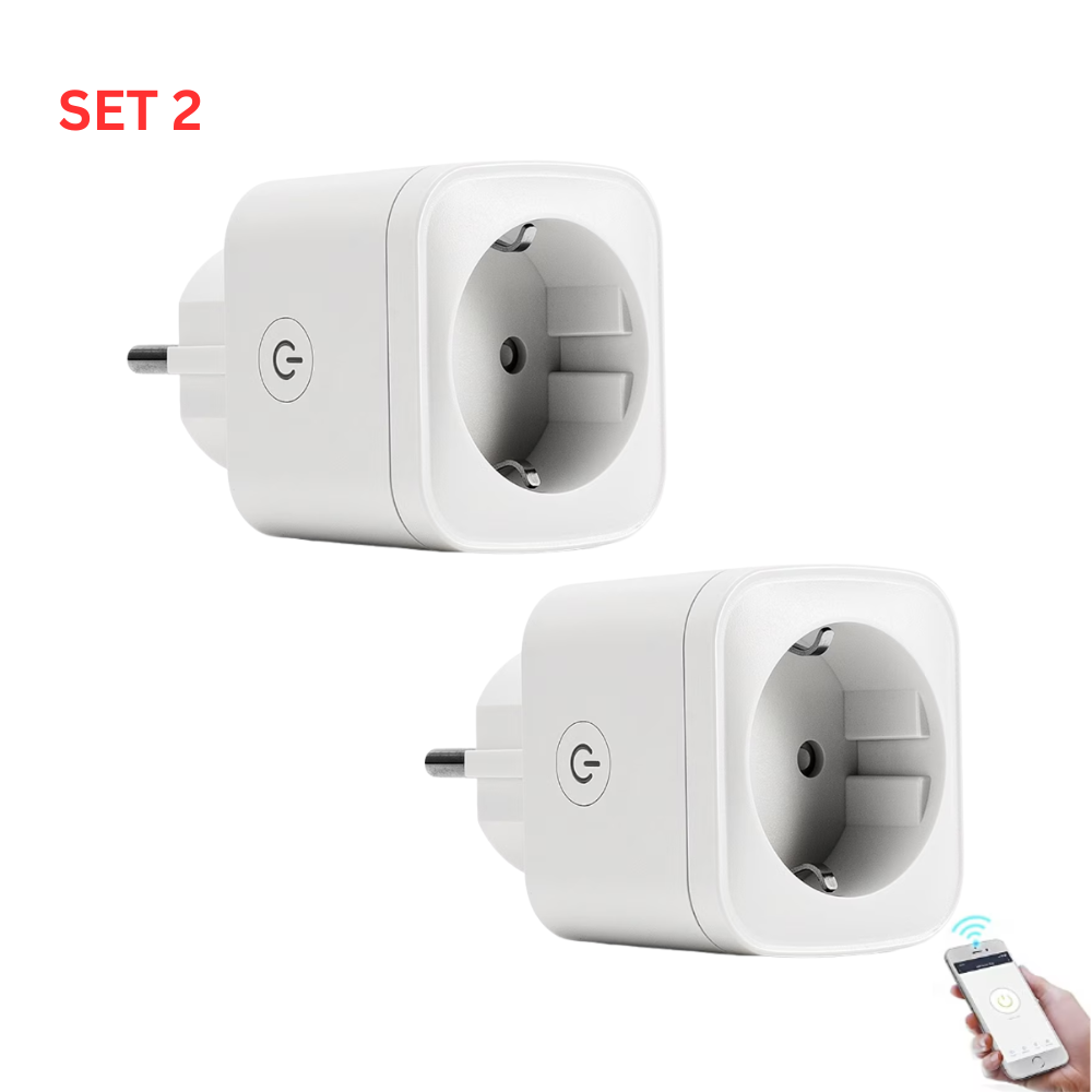 Set 2 Prize inteligente, WiFi, aplicatie mobila SmartLife, 16A, 100-250V, Program alimentare, Monitorizare consum, Control Vocal Prin Amazon Alexa Si Google Assistant