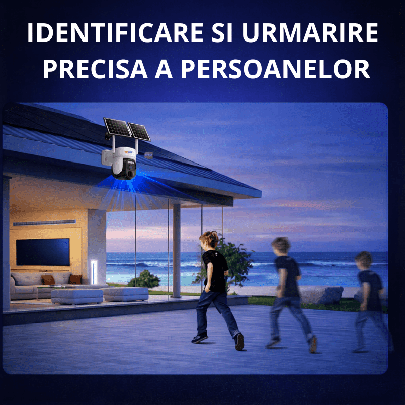 Camera supraveghere exterior 4G Ultra HD, 4MP, zoom 10X, funcție AOV, rezistentă la apă IP66, încărcare solară, rotire din aplicație