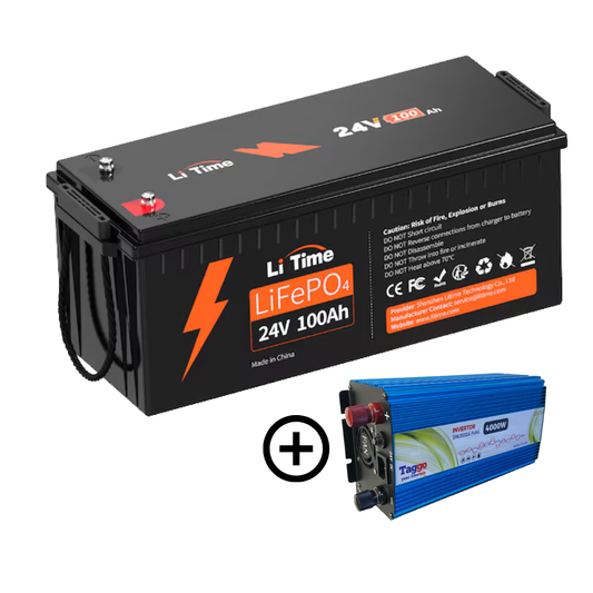 Pachet baterie LiFePO4 24V 100Ah cu BMS + Invertor SINUS PUR 4000W 24V cu functie UPS