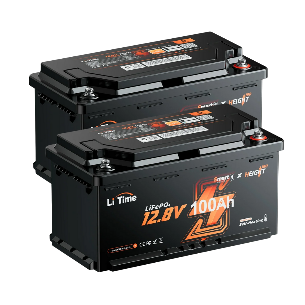 Set 2 Acumulatori LiTime LiFePO4 12V 100Ah – BMS 200A Descarcare Continua, Bluetooth, Incalzire Integrata