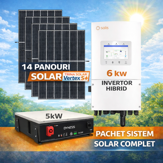 Sistem Fotovoltaic Complet 6.37 kW cu 14 Panouri Solare + Invertor Solis 6 kW Monofazat + Baterie LiFePO4 5.12 kWh