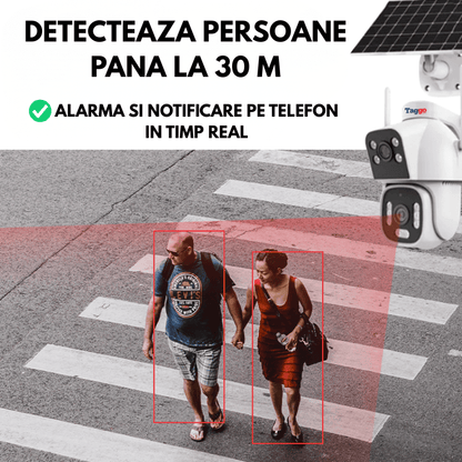 Camera supraveghere Fast Bundle cu panou solar dublu 20W, rezoluție 8MP, vedere full color noaptea, 2 lentile, card 128GB
