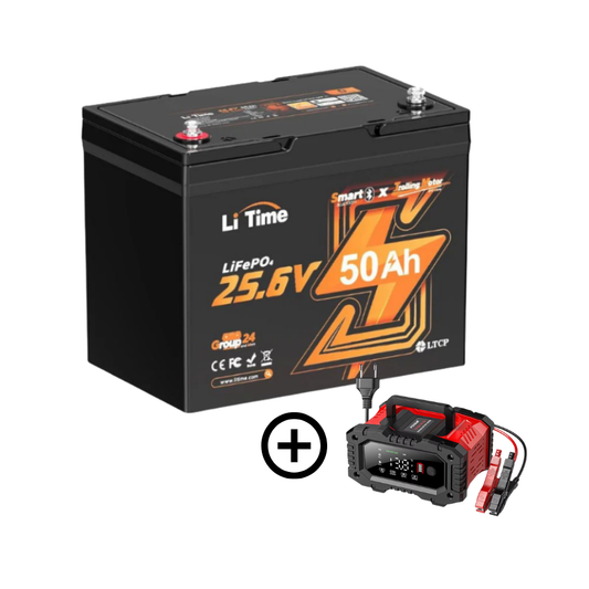 Baterie solara LITHIUM LiTime 24V 50Ah LiFePO4 cu BMS + Incarcator LifePO4 12V20A 24V10A