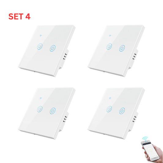 Set 4 Intrerupatoare Smart Touch 2F, Wi-Fi, Sticla Securizata, LED