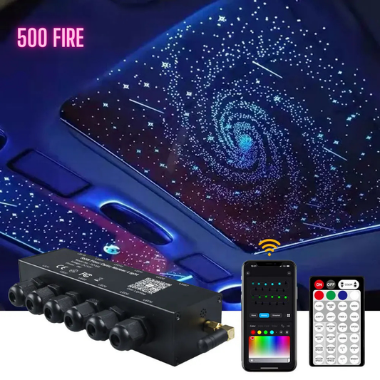 Kit Fibra Optica 9W efect stele cazatoare, meteorit, RGB, 12 canale cu 500 fire la 3M 0.75mm