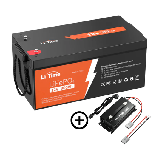 Baterie solara LITHIUM LiTime 12V 300Ah LiFePO4 cu BMS 200A + Incarcator LifePO4 12V40A