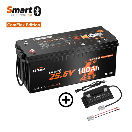 Baterie solara LITHIUM LiTime 24V 100Ah Smart ComFlex cu Bluetooth si Comunicare Victron + Incarcator LifePO4 24V20A LiTime