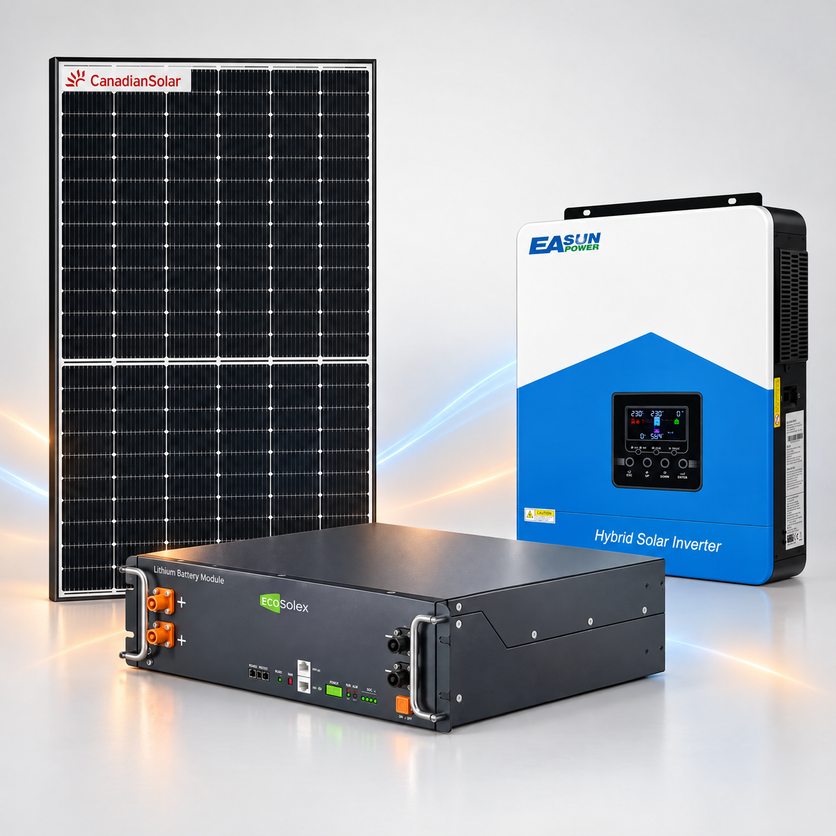 Kit Solar EASUN 6.2kW+Baterie EcoSolex 5.12kWh+Panou Canadian Solar 460W TOPCon