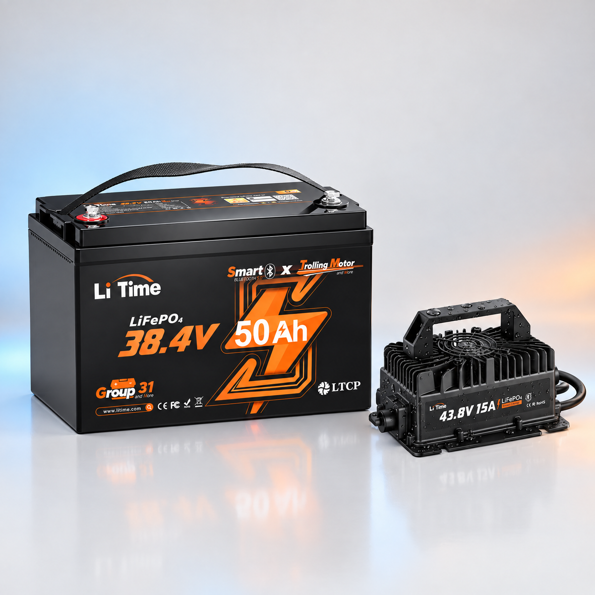 Kit  LiTime 36V-50Ah Bluetooth pentru Trolling 120lb + Redresor LiTime 43.8V 15A LiFePO4