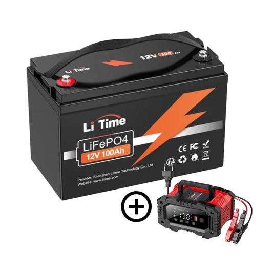 Baterie solara LITHIUM LiTime 12V 100Ah LiFePO4 cu BMS + Incarcator LifePO4 12V20A 24V10A