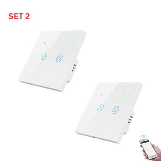 Set 2 Intrerupatoare Smart Touch 2F, Wi-Fi, Sticla Securizata, LED