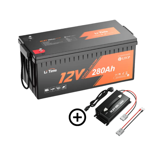 Baterie solara LITHIUM LiTime 12V 280Ah LiFePO4 cu BMS 200A + Incarcator LifePO4 12V40A