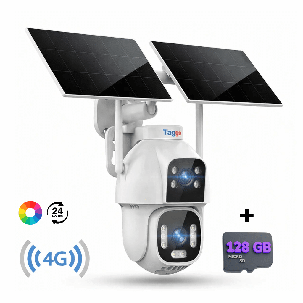 Camera supraveghere Fast Bundle cu panou solar dublu 20W, rezoluție 8MP, vizualizare noapte full color, 2 lentile și card 128GB.