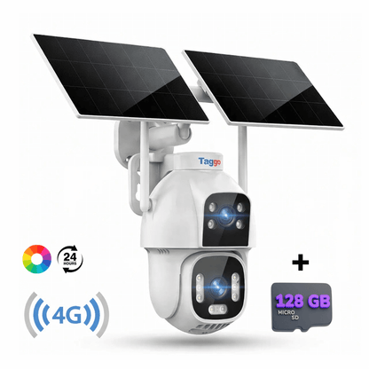 Camera supraveghere Fast Bundle cu panou solar dublu 20W, rezoluție 8MP, vizualizare noapte full color, 2 lentile și card 128GB.