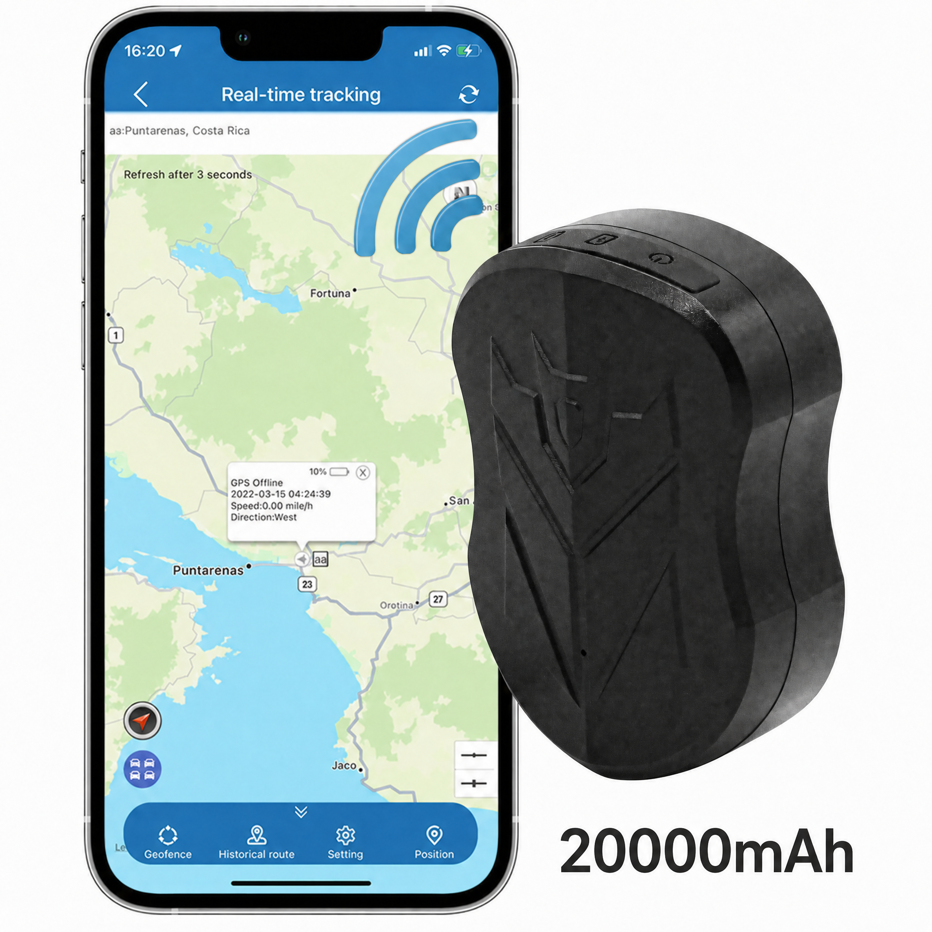 GPS Tracker Auto 4G, Baterie 20000mAh, Magnet Puternic, IP67, Urmărire în Timp Real, standby 120 zile