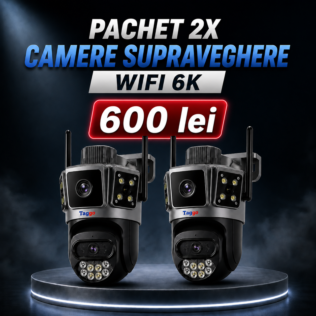 Pachet 2x Camere Supraveghee WIFI, 6K, 10MP, Rezistenta la apa